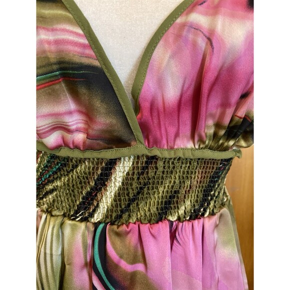 BCBGMAXAZRIA psychedelic Multi Spaghetti Ruffle open Back Maxi Dress Sizes XS/S - Picture 2 of 13